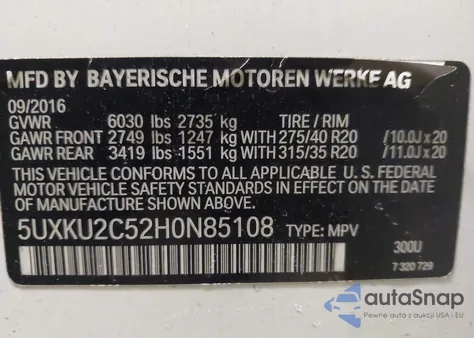 2017 BMW X6 xDrive35I z USA, uszkodzony, nr VIN 5UXKU2C52H0N85108